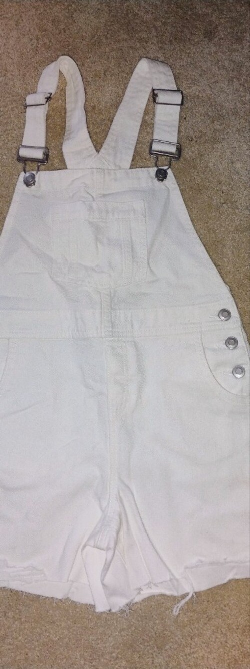 Victoria's Secret White Denim Overalls with Snap Closures